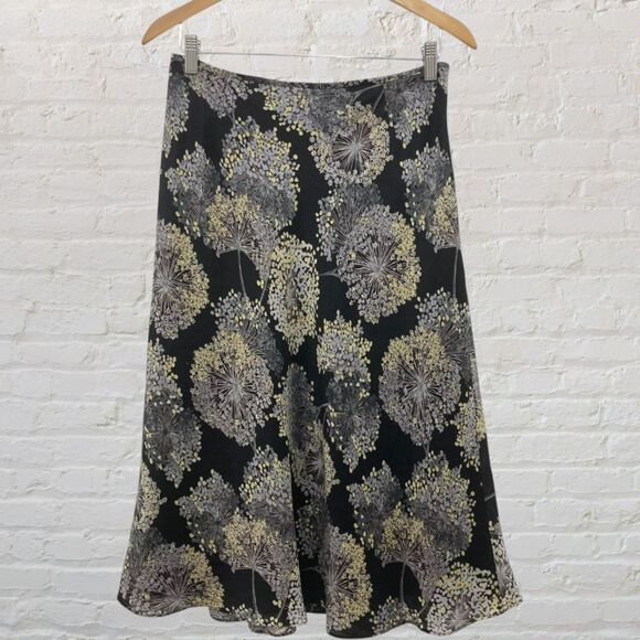 Talbots Linen Silk Dandelion Floral Skirt Black Yellow A-Line 4 - Picture 2 of 13